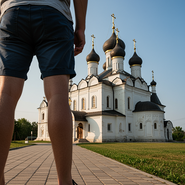 Можно ли в храме мужчине быть в шортах, но не в коротких?